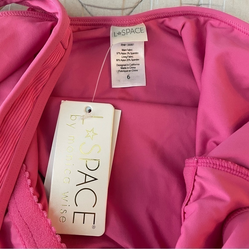L*Space Pink Ribbed One Piece Swimsuit Low Back 6 - Picture 3 of 4